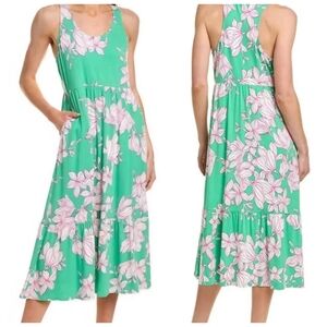 CAbi Weekend Midi Length Green Floral Racerback Dress Size Small # 6217